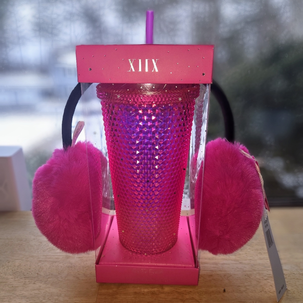 XIIX Adorable Faux Fur Earmuffs and Tumbler Set
